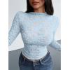 imageBTFBM Mesh Long Sleeve Tops for Women Lace Sexy Sheer Tight See Through Crew Neck Spring Fall 2026 Party Club OutfitsLight Blue