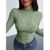 imageBTFBM Mesh Long Sleeve Tops for Women Lace Sexy Sheer Tight See Through Crew Neck Spring Fall 2026 Party Club OutfitsLight Green