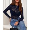 imageBTFBM Mesh Long Sleeve Tops for Women Lace Sexy Sheer Tight See Through Crew Neck Spring Fall 2026 Party Club OutfitsNavy Blue