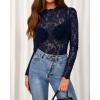 imageBTFBM Mesh Long Sleeve Tops for Women Lace Sexy Sheer Tight See Through Crew Neck Spring Fall 2026 Party Club OutfitsNavy Blue