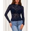 imageBTFBM Mesh Long Sleeve Tops for Women Lace Sexy Sheer Tight See Through Crew Neck Spring Fall 2026 Party Club OutfitsNavy Blue