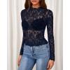 imageBTFBM Mesh Long Sleeve Tops for Women Lace Sexy Sheer Tight See Through Crew Neck Spring Fall 2026 Party Club OutfitsNavy Blue