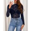 imageBTFBM Mesh Long Sleeve Tops for Women Lace Sexy Sheer Tight See Through Crew Neck Spring Fall 2026 Party Club OutfitsNavy Blue