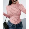 imageBTFBM Mesh Long Sleeve Tops for Women Lace Sexy Sheer Tight See Through Crew Neck Spring Fall 2026 Party Club OutfitsPink
