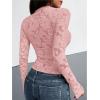 imageBTFBM Mesh Long Sleeve Tops for Women Lace Sexy Sheer Tight See Through Crew Neck Spring Fall 2026 Party Club OutfitsPink