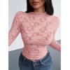 imageBTFBM Mesh Long Sleeve Tops for Women Lace Sexy Sheer Tight See Through Crew Neck Spring Fall 2026 Party Club OutfitsPink