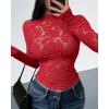 imageBTFBM Mesh Long Sleeve Tops for Women Lace Sexy Sheer Tight See Through Crew Neck Spring Fall 2026 Party Club OutfitsRed