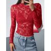 imageBTFBM Mesh Long Sleeve Tops for Women Lace Sexy Sheer Tight See Through Crew Neck Spring Fall 2026 Party Club OutfitsRed