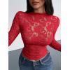 imageBTFBM Mesh Long Sleeve Tops for Women Lace Sexy Sheer Tight See Through Crew Neck Spring Fall 2026 Party Club OutfitsRed