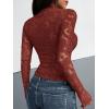 imageBTFBM Mesh Long Sleeve Tops for Women Lace Sexy Sheer Tight See Through Crew Neck Spring Fall 2026 Party Club OutfitsRed Brown