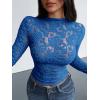 imageBTFBM Mesh Long Sleeve Tops for Women Lace Sexy Sheer Tight See Through Crew Neck Spring Fall 2026 Party Club OutfitsRoyal Blue