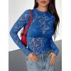 imageBTFBM Mesh Long Sleeve Tops for Women Lace Sexy Sheer Tight See Through Crew Neck Spring Fall 2026 Party Club OutfitsRoyal Blue