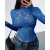 imageBTFBM Mesh Long Sleeve Tops for Women Lace Sexy Sheer Tight See Through Crew Neck Spring Fall 2026 Party Club OutfitsRoyal Blue