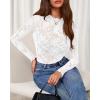 imageBTFBM Mesh Long Sleeve Tops for Women Lace Sexy Sheer Tight See Through Crew Neck Spring Fall 2026 Party Club OutfitsWhite