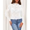 imageBTFBM Mesh Long Sleeve Tops for Women Lace Sexy Sheer Tight See Through Crew Neck Spring Fall 2026 Party Club OutfitsWhite