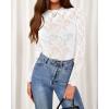 imageBTFBM Mesh Long Sleeve Tops for Women Lace Sexy Sheer Tight See Through Crew Neck Spring Fall 2026 Party Club OutfitsWhite