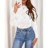 imageBTFBM Mesh Long Sleeve Tops for Women Lace Sexy Sheer Tight See Through Crew Neck Spring Fall 2026 Party Club OutfitsWhite