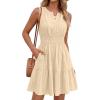 imageBTFBM Mini Dresses for Women 2026 Summer Sleeveless V Neck Elastic Waist Beach Vacation Sundress Boho Casual Dress PocketsBeige