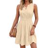 imageBTFBM Mini Dresses for Women 2026 Summer Sleeveless V Neck Elastic Waist Beach Vacation Sundress Boho Casual Dress PocketsBeige
