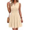 imageBTFBM Mini Dresses for Women 2026 Summer Sleeveless V Neck Elastic Waist Beach Vacation Sundress Boho Casual Dress PocketsBeige