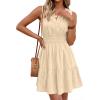 imageBTFBM Mini Dresses for Women 2026 Summer Sleeveless V Neck Elastic Waist Beach Vacation Sundress Boho Casual Dress PocketsBeige