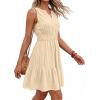 imageBTFBM Mini Dresses for Women 2026 Summer Sleeveless V Neck Elastic Waist Beach Vacation Sundress Boho Casual Dress PocketsBeige