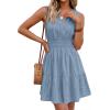 imageBTFBM Mini Dresses for Women 2026 Summer Sleeveless V Neck Elastic Waist Beach Vacation Sundress Boho Casual Dress PocketsGrey Blue
