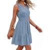 imageBTFBM Mini Dresses for Women 2026 Summer Sleeveless V Neck Elastic Waist Beach Vacation Sundress Boho Casual Dress PocketsGrey Blue