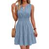 imageBTFBM Mini Dresses for Women 2026 Summer Sleeveless V Neck Elastic Waist Beach Vacation Sundress Boho Casual Dress PocketsGrey Blue