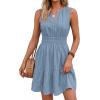 imageBTFBM Mini Dresses for Women 2026 Summer Sleeveless V Neck Elastic Waist Beach Vacation Sundress Boho Casual Dress PocketsGrey Blue