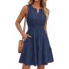 imageBTFBM Mini Dresses for Women 2026 Summer Sleeveless V Neck Elastic Waist Beach Vacation Sundress Boho Casual Dress PocketsNavy Blue