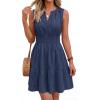 imageBTFBM Mini Dresses for Women 2026 Summer Sleeveless V Neck Elastic Waist Beach Vacation Sundress Boho Casual Dress PocketsNavy Blue