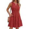 imageBTFBM Mini Dresses for Women 2026 Summer Sleeveless V Neck Elastic Waist Beach Vacation Sundress Boho Casual Dress PocketsRed