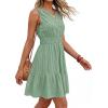 imageBTFBM Mini Dresses for Women 2026 Summer Sleeveless V Neck Elastic Waist Beach Vacation Sundress Boho Casual Dress PocketsSage Green