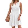 imageBTFBM Mini Dresses for Women 2026 Summer Sleeveless V Neck Elastic Waist Beach Vacation Sundress Boho Casual Dress PocketsWhite