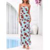 imageBTFBM Off The Shoulder Dresses for Women Summer 2026 Strapless Ruffle Sundress Slit Formal Cocktail Wedding Guest DressFloral Blue Rose