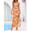 imageBTFBM Off The Shoulder Dresses for Women Summer 2026 Strapless Ruffle Sundress Slit Formal Cocktail Wedding Guest DressFloral Orange Red