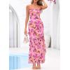 imageBTFBM Off The Shoulder Dresses for Women Summer 2026 Strapless Ruffle Sundress Slit Formal Cocktail Wedding Guest DressFloral Pink Purple