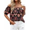 imageBTFBM Off The Shoulder Spring Tops for Women Summer Blouses Boho Floral Short Sleeve Shirts Dressy Casual Outfits 2026Floral Black Orange