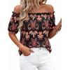 imageBTFBM Off The Shoulder Spring Tops for Women Summer Blouses Boho Floral Short Sleeve Shirts Dressy Casual Outfits 2026Floral Black Orange