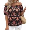 imageBTFBM Off The Shoulder Spring Tops for Women Summer Blouses Boho Floral Short Sleeve Shirts Dressy Casual Outfits 2026Floral Black Orange