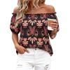 imageBTFBM Off The Shoulder Spring Tops for Women Summer Blouses Boho Floral Short Sleeve Shirts Dressy Casual Outfits 2026Floral Black Orange
