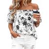 imageBTFBM Off The Shoulder Spring Tops for Women Summer Blouses Boho Floral Short Sleeve Shirts Dressy Casual Outfits 2026Floral White