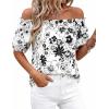 imageBTFBM Off The Shoulder Spring Tops for Women Summer Blouses Boho Floral Short Sleeve Shirts Dressy Casual Outfits 2026Floral White