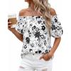 imageBTFBM Off The Shoulder Spring Tops for Women Summer Blouses Boho Floral Short Sleeve Shirts Dressy Casual Outfits 2026Floral White
