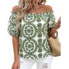 imageBTFBM Off The Shoulder Spring Tops for Women Summer Blouses Boho Floral Short Sleeve Shirts Dressy Casual Outfits 2026Floral White Army Green
