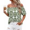 imageBTFBM Off The Shoulder Spring Tops for Women Summer Blouses Boho Floral Short Sleeve Shirts Dressy Casual Outfits 2026Floral White Army Green