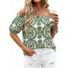 imageBTFBM Off The Shoulder Spring Tops for Women Summer Blouses Boho Floral Short Sleeve Shirts Dressy Casual Outfits 2026Floral White Army Green