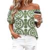 imageBTFBM Off The Shoulder Spring Tops for Women Summer Blouses Boho Floral Short Sleeve Shirts Dressy Casual Outfits 2026Floral White Army Green