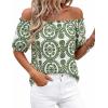 imageBTFBM Off The Shoulder Spring Tops for Women Summer Blouses Boho Floral Short Sleeve Shirts Dressy Casual Outfits 2026Floral White Army Green
